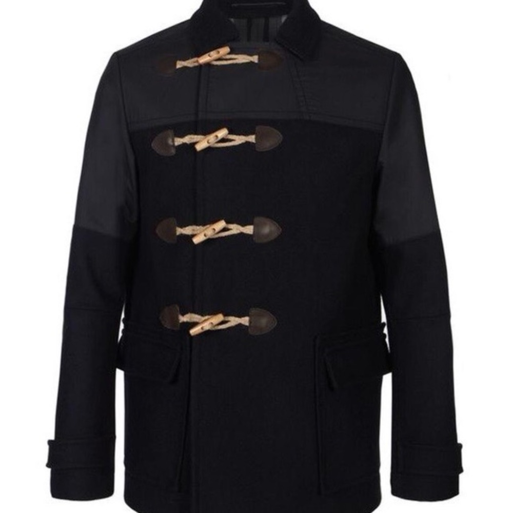 Rare Allsaints Men's Wool Blend Waxed Cotton Cadogan Duffle Coat Jacket